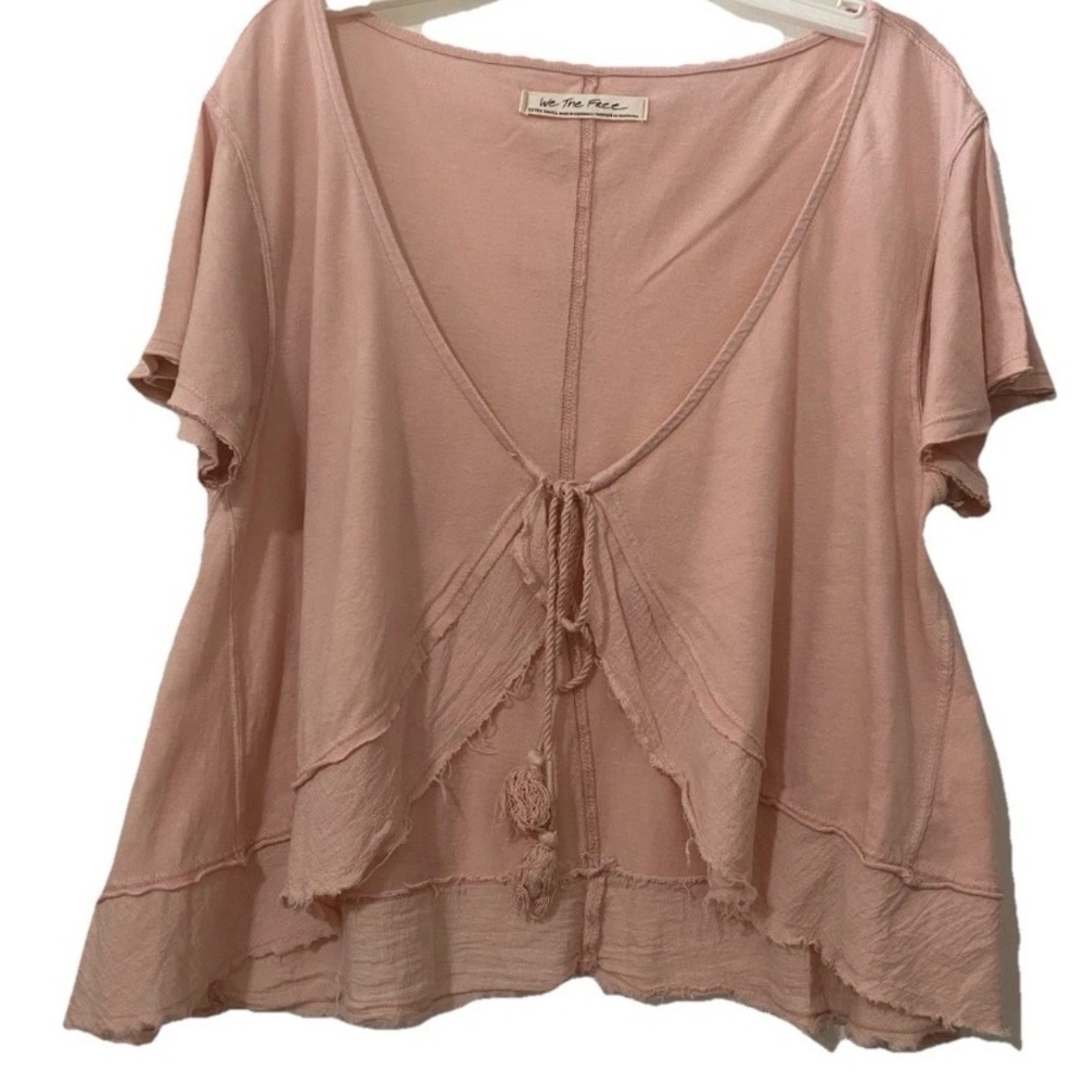 Free People Size XS Blush Pink Tie Front Blouse We The Free Excellent Condition